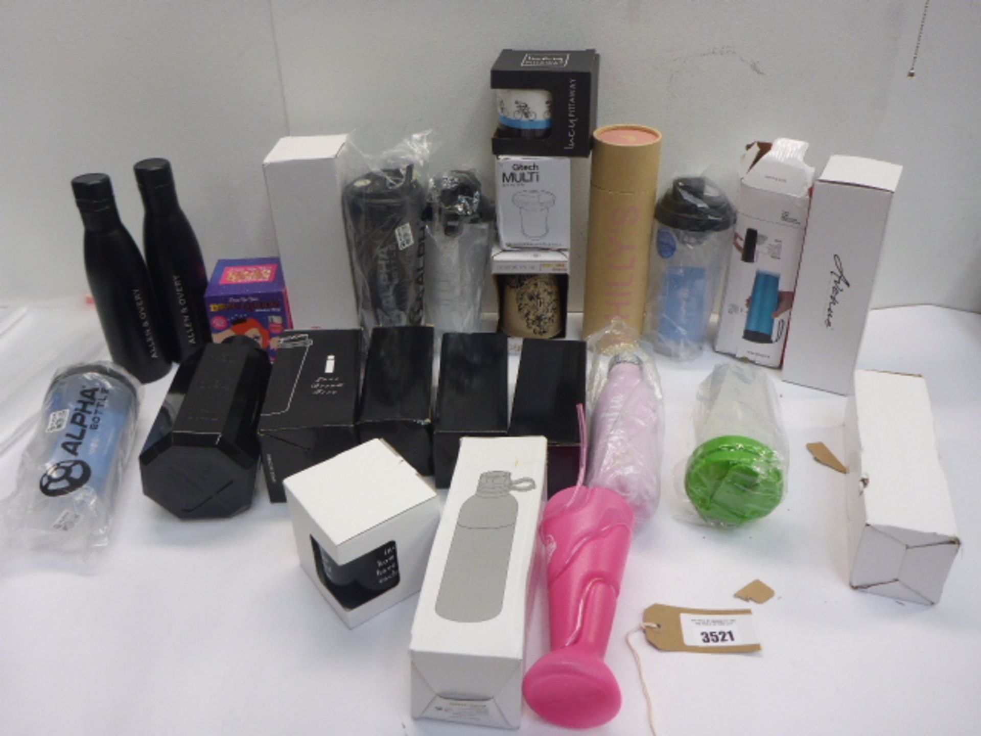 Selection of coffee & travel mugs, Allen & Overy, Chilly and other water bottles