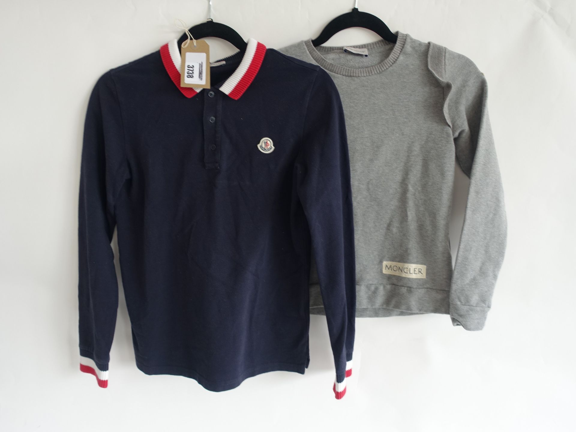 Moncler blue polo shirt size 14 years (used) and Moncler grey jumper size 12 years (used)