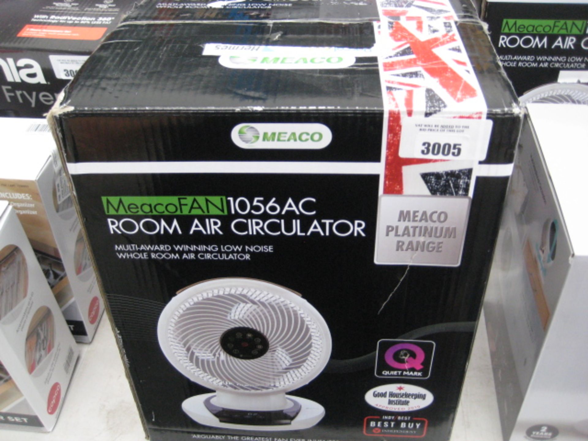 Boxed Meaco room air circulator fan