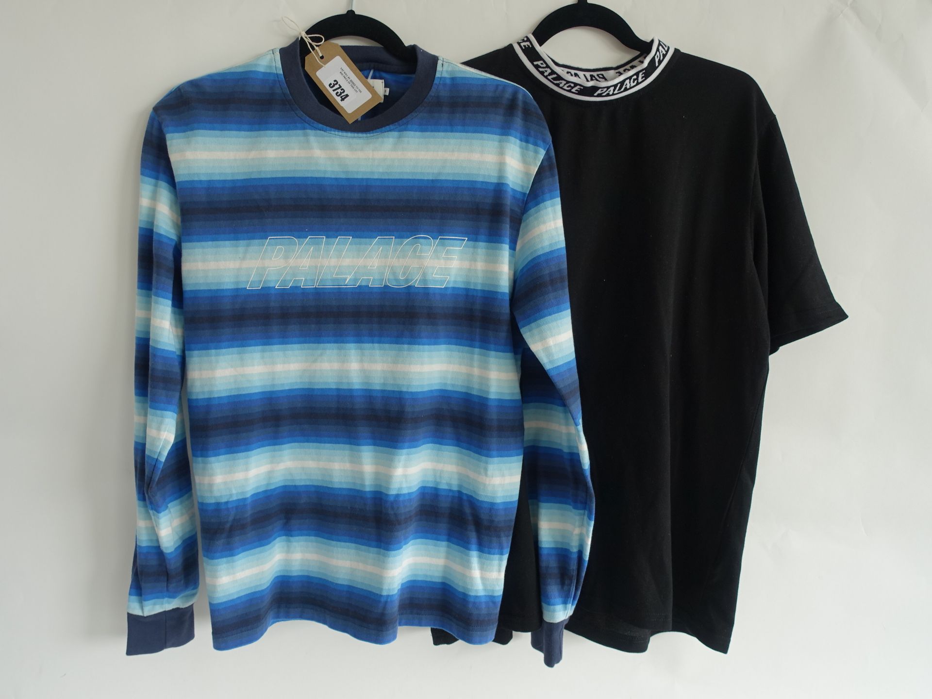Palace blue Fader stripe t-shirt size small (used) and Palace black logo collar t-shirt size