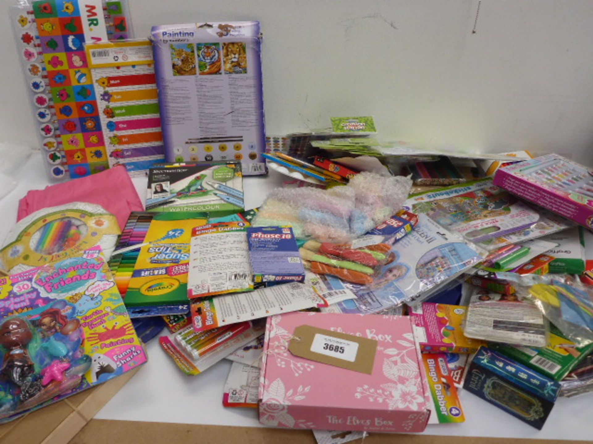 Colouring pencils, pens, chalk, paints, craft kits, activity magazines, stickers, card games etc