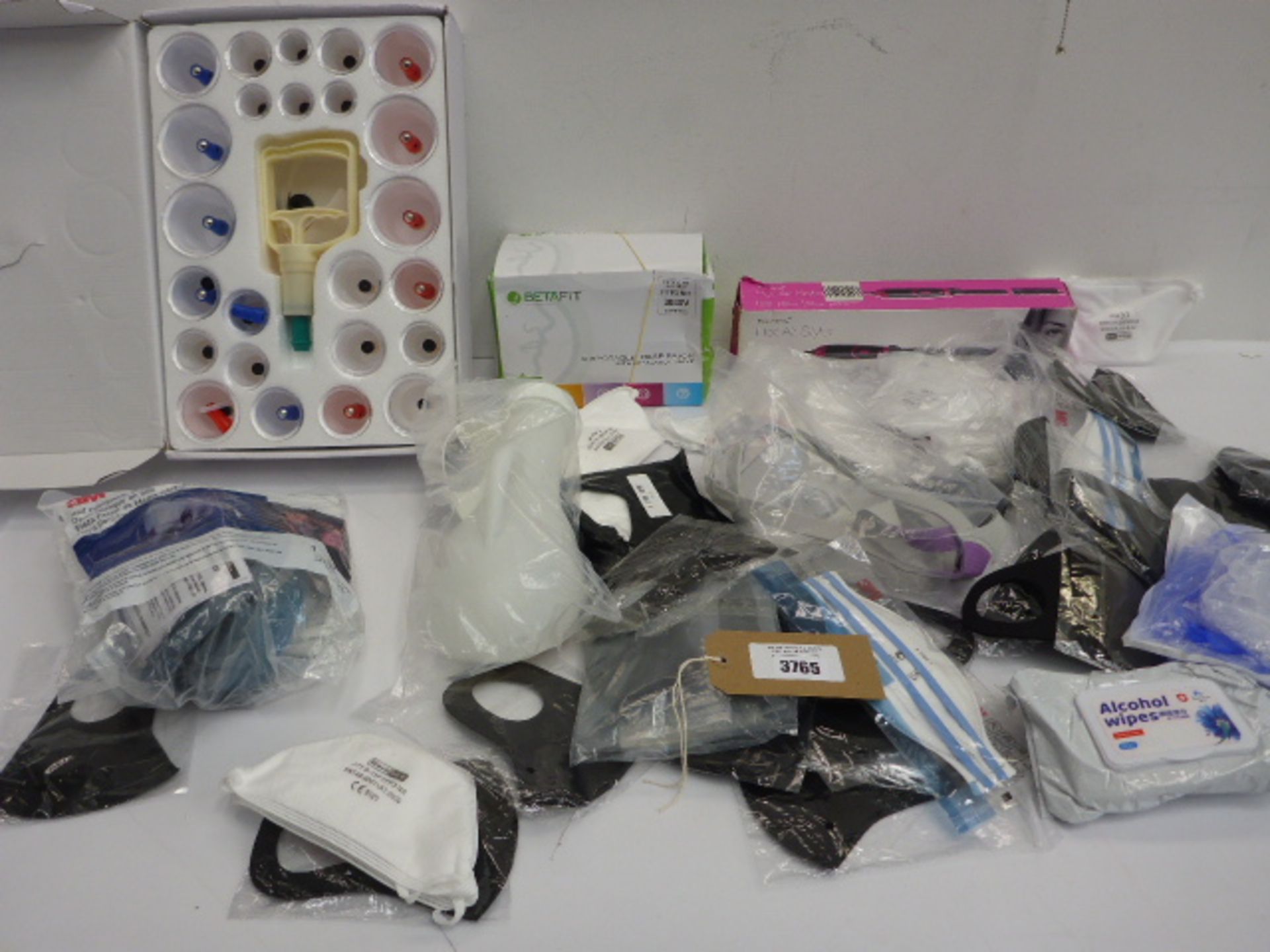 Disposable respirator, Cupping set, 3M and other face masks, Hot hair styler, wet wipes etc