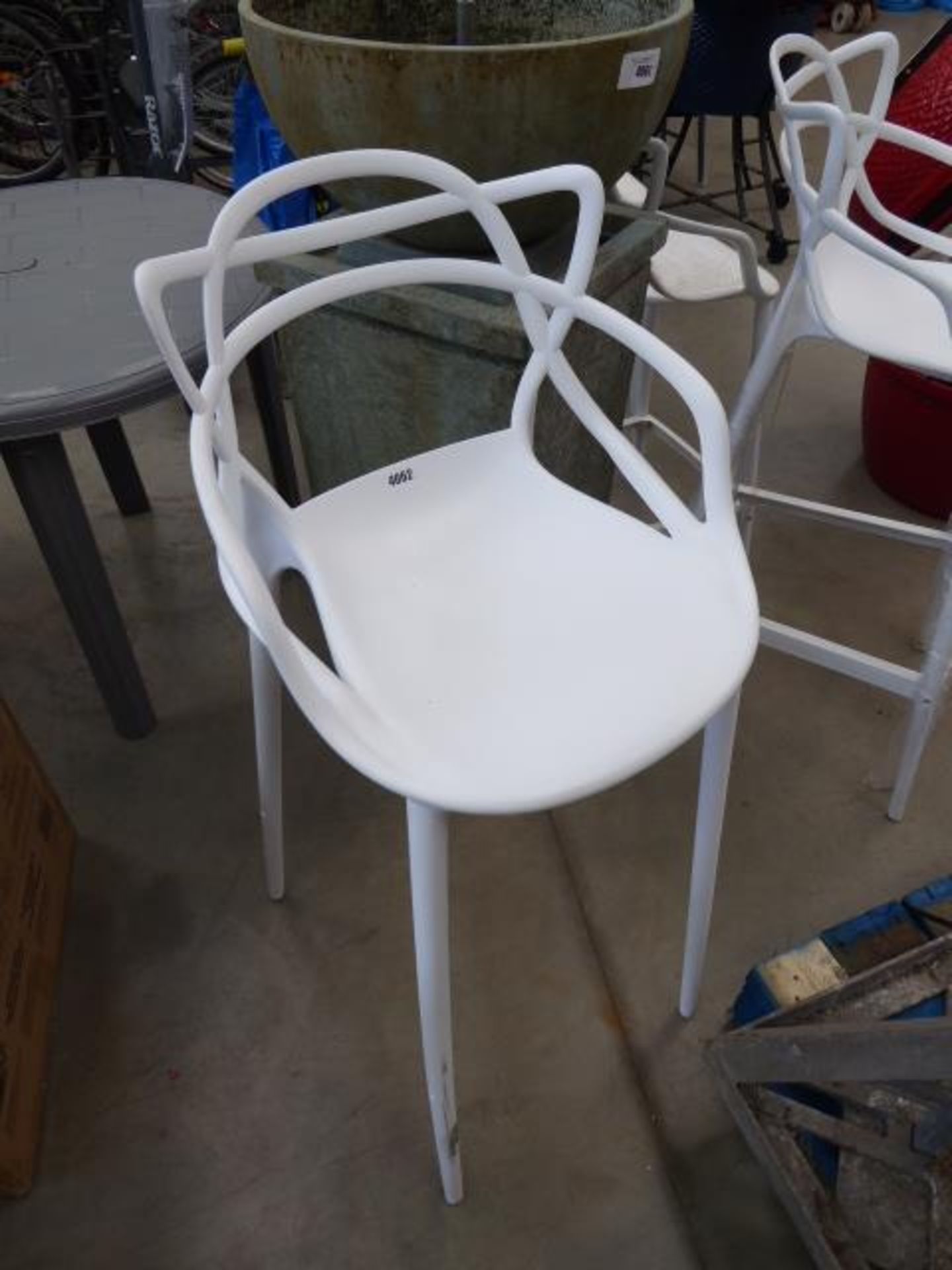 2 white high bar stools