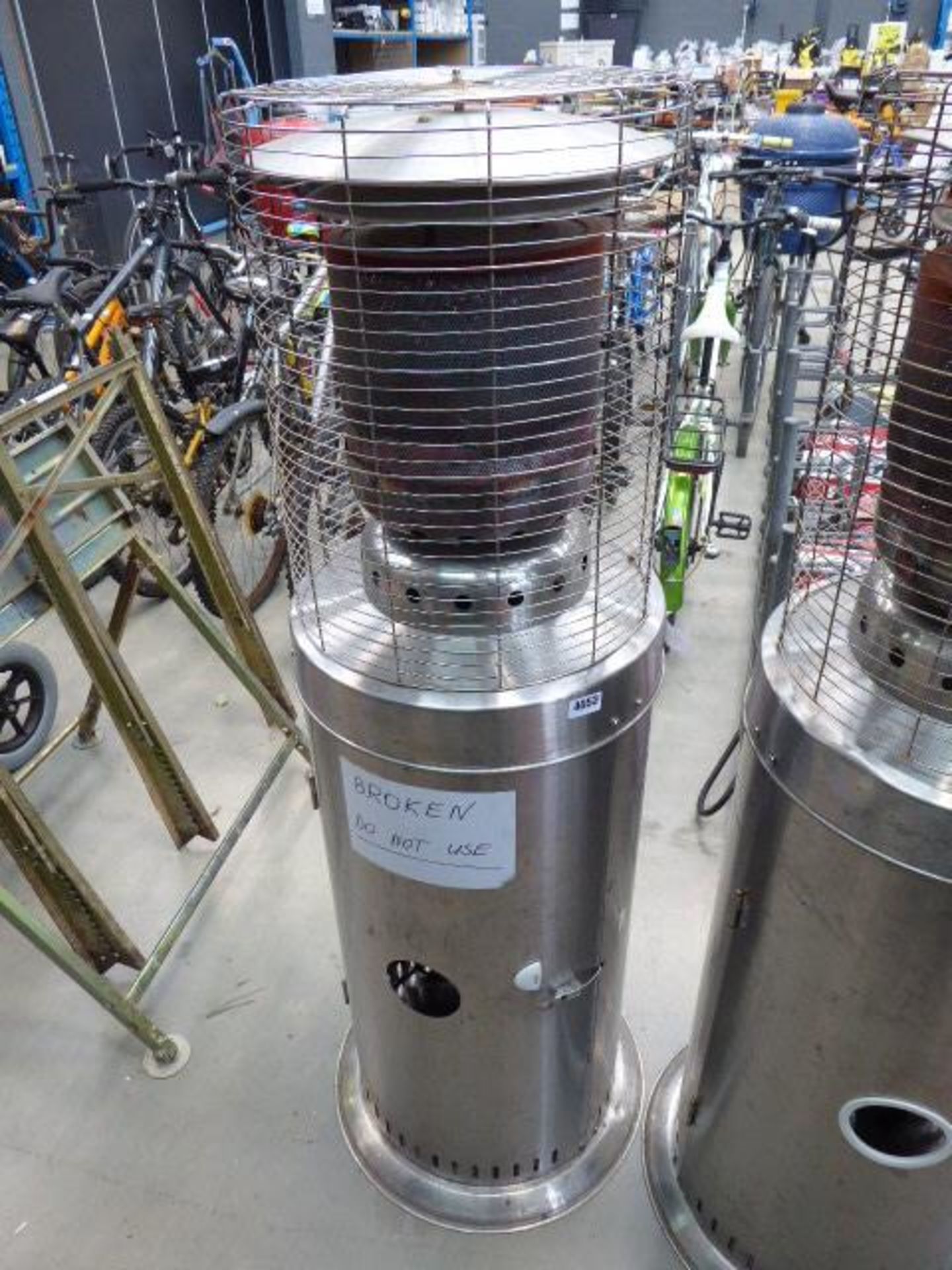 Large silver patio heater