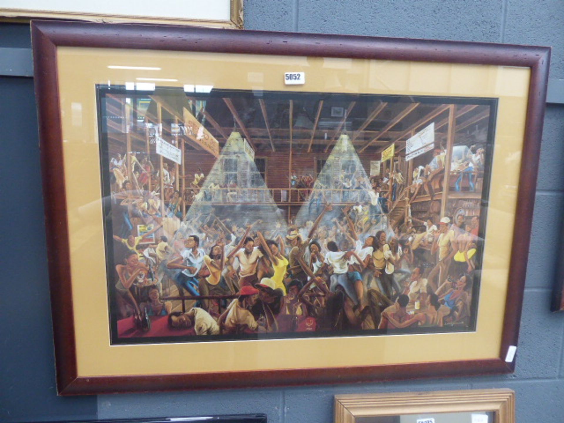 Framed and glazed print with dancing figures