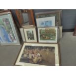 Quantity of prints and mirrors to include a tennis match, Venitian canal, African scene, beach