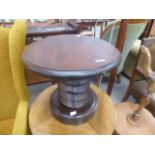 Circular wooden side table plus a 1950's two-tier oak table