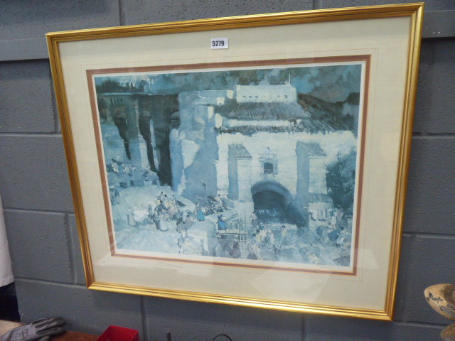 Limited edition Russell Flint print washer woman and buildings