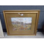 5036 Framed and glazed watercolour of moorland and woodland to the side