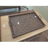 Heavily carved oak serving tray