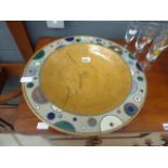 Brown and blue glazed fruit bowl