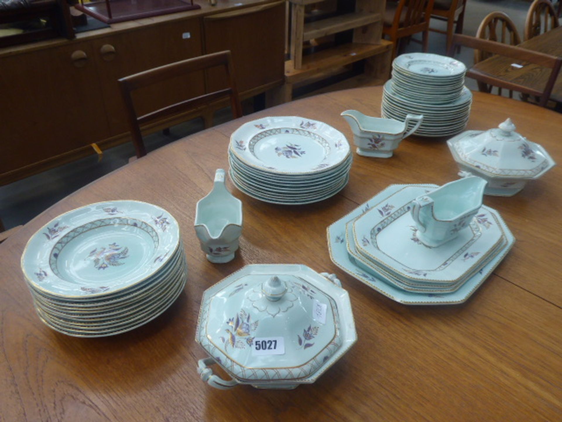 A quantity of Adams green and floral glazed calyxware crockery