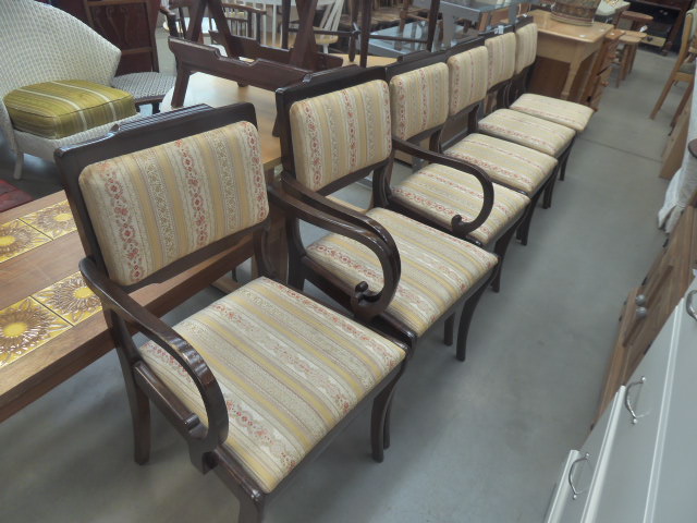Six reproduction mahogany dining chairs to include two carvers