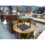 Beech finished dropped-side circular dining table plus four chairs. Collectors item see soft