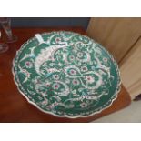 Green and white floral patterned fruit bowl