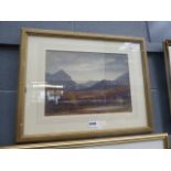 Two framed watercolours of Highland setting plus river with woodland