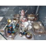 Quantity of silver plate, cloisonne, napkin rings and trays, sugar nips plus Export tea service