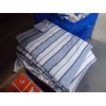 4 blue and white striped curtains