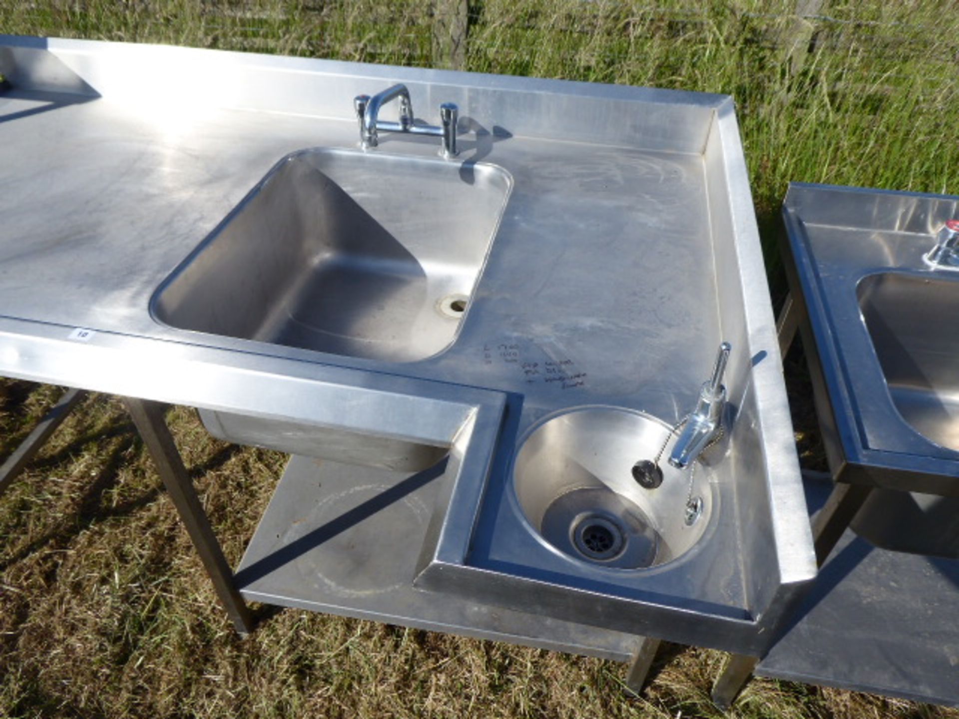 Custom built corner large single bowl sink unit with a small handbasin, tap sets, void under for - Image 2 of 3