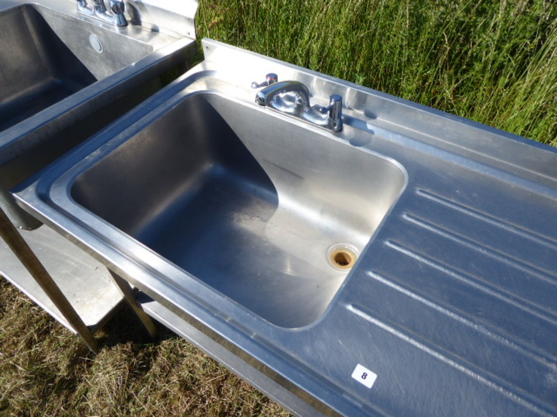 Stainless steel large single bowl sink unit with tap set, draining board and shelf under, 1500mm - Image 3 of 3