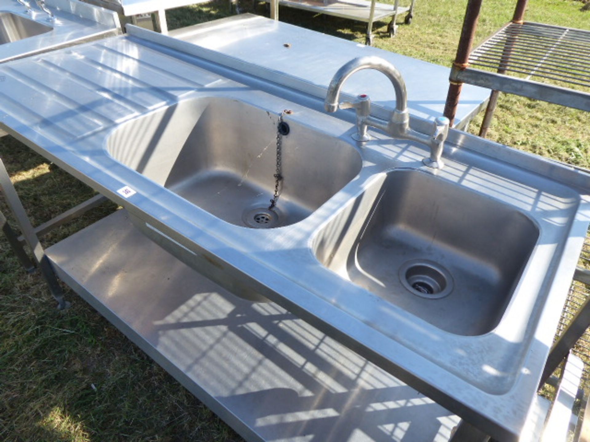 Stainless steel single bowl sink unit with single hand wash bowl and tap set with draining board and - Image 2 of 3