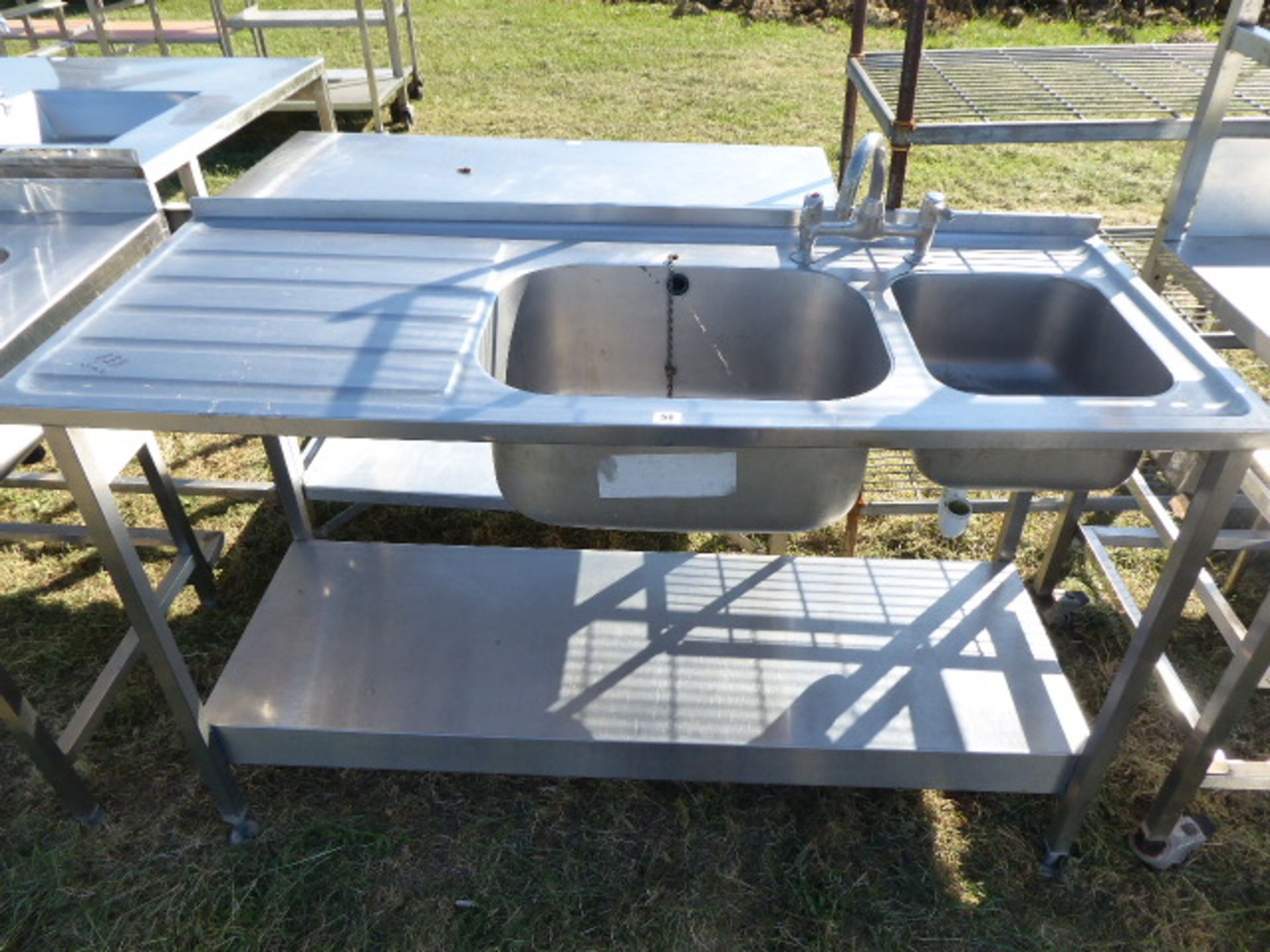 Stainless steel single bowl sink unit with single hand wash bowl and tap set with draining board and