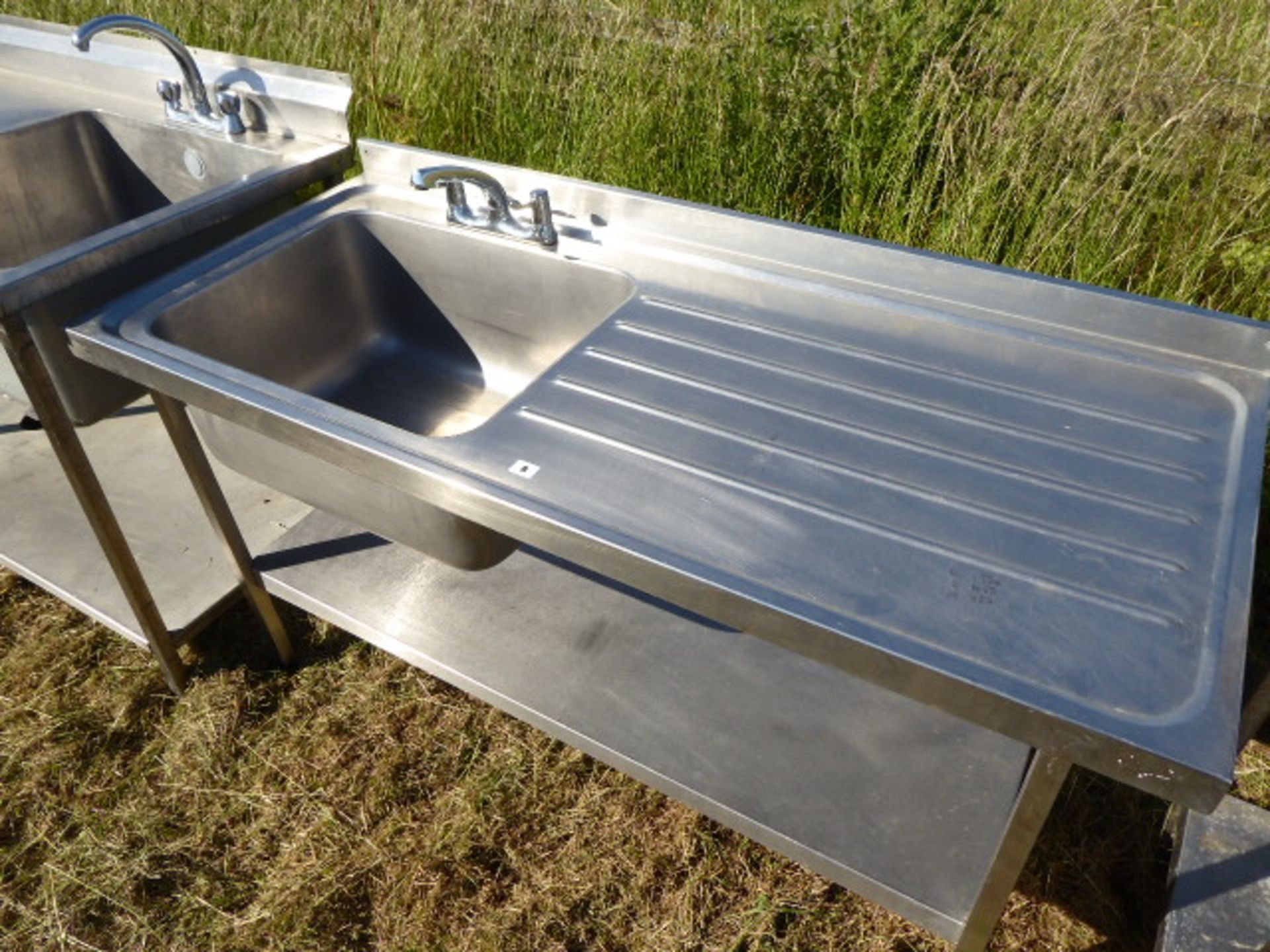 Stainless steel large single bowl sink unit with tap set, draining board and shelf under, 1500mm - Image 2 of 3