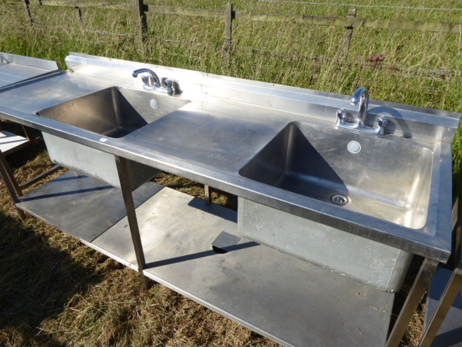 Large double bowl with deep bowl sink unit and tap sets and shelf under, 2440mm wide, 720mm deep and - Image 2 of 3