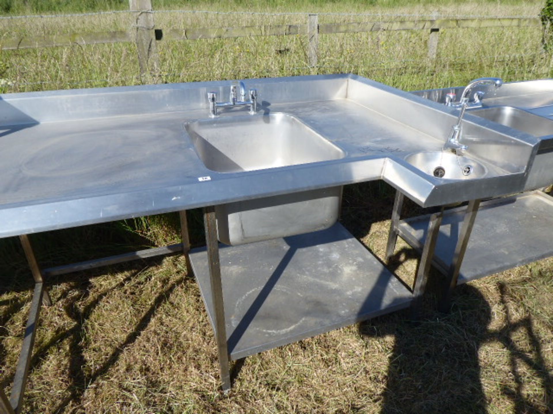 Custom built corner large single bowl sink unit with a small handbasin, tap sets, void under for - Image 3 of 3