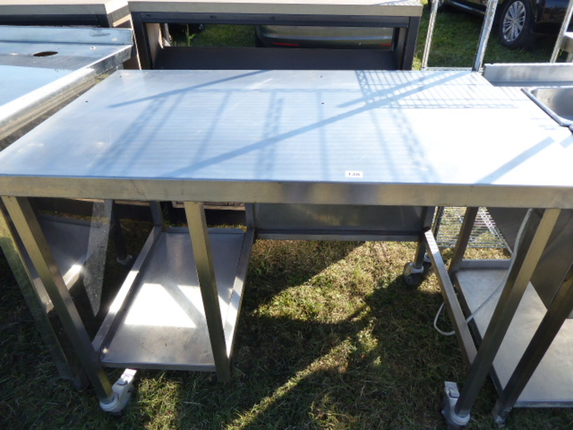 Mobile stainless steel preparation table with void under and shelf under, 1150mm wide, 700mm deep - Image 2 of 2