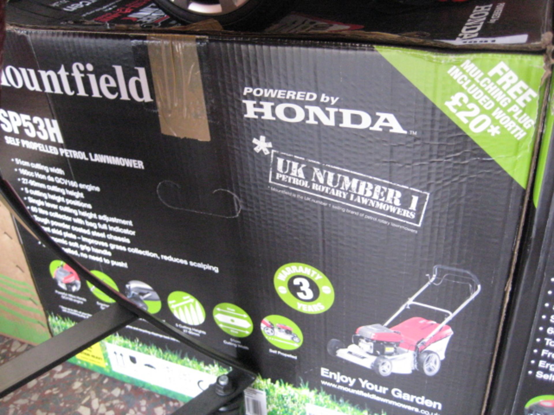 Boxed Mountfield SP53H self propelled petrol lawn mower