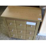 Oak effect 3 drawer bedside