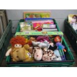 Crate of children's toys, puzzles and DVDs