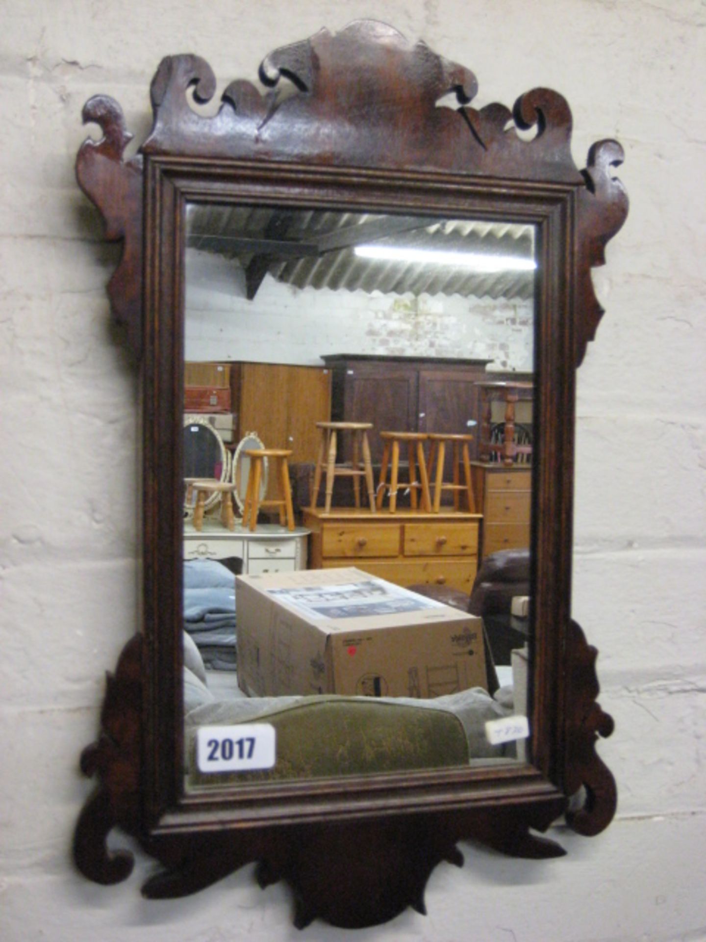 Mahogany framed small rectangular wall mirror