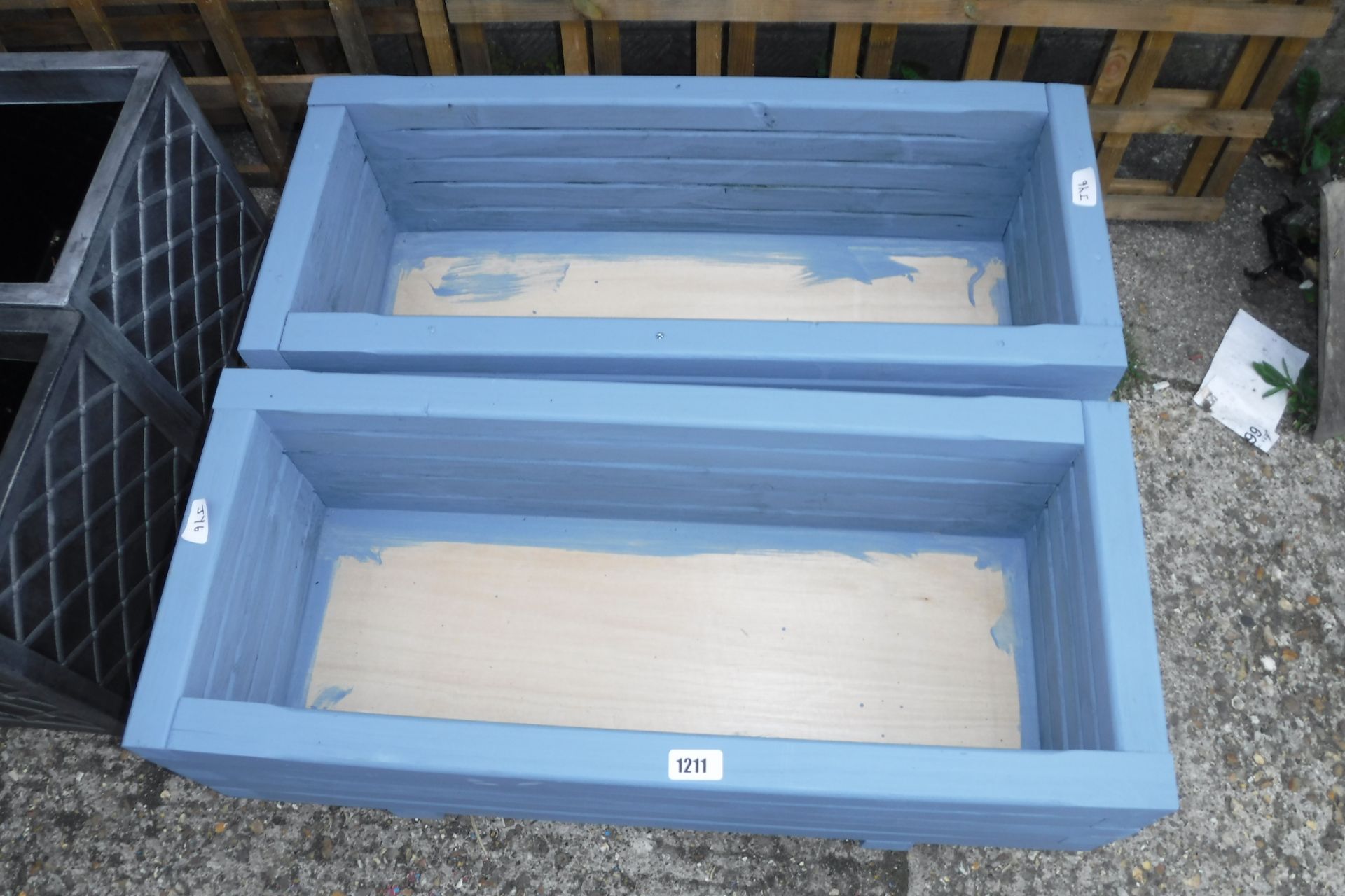 Pair of blue painted wooden garden troughs