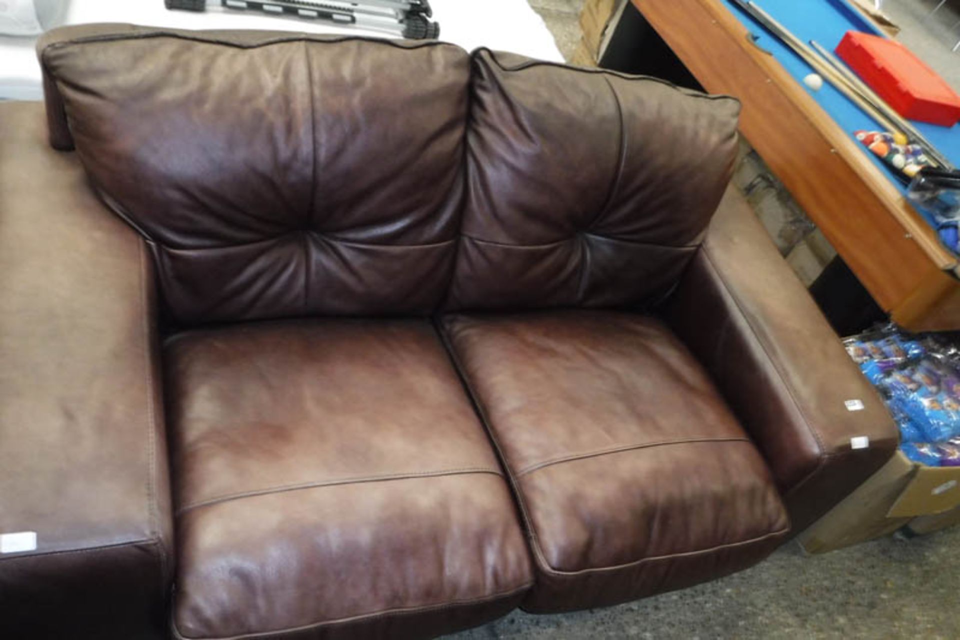 Brown leather upholstered 2 seater sofa