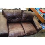 Brown leather upholstered 2 seater sofa