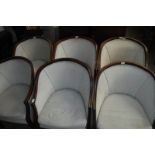 Set of 6 beige upholstered tub style dining chairs with wooden frames *Collector's Item: Sold in