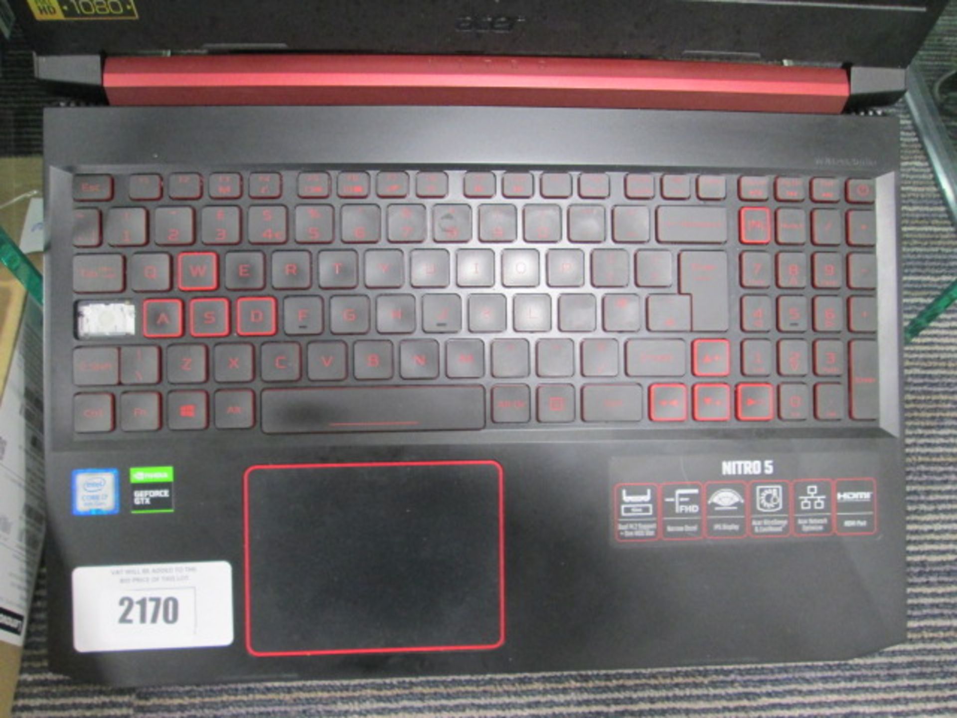 Acer Nitro gaming laptop intel i7 9th generation processor (missing key, no power supply unit) - Image 2 of 2