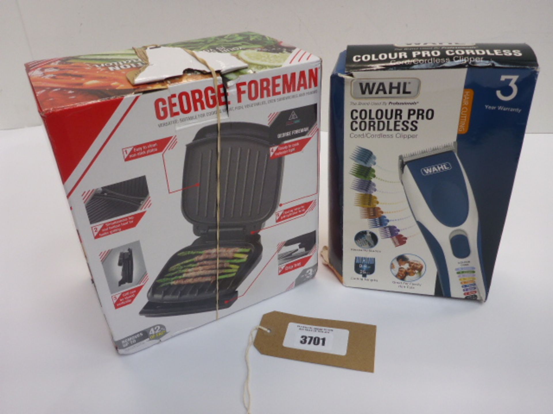 George Foreman grill and Wahl Colour pro cordless clipper set