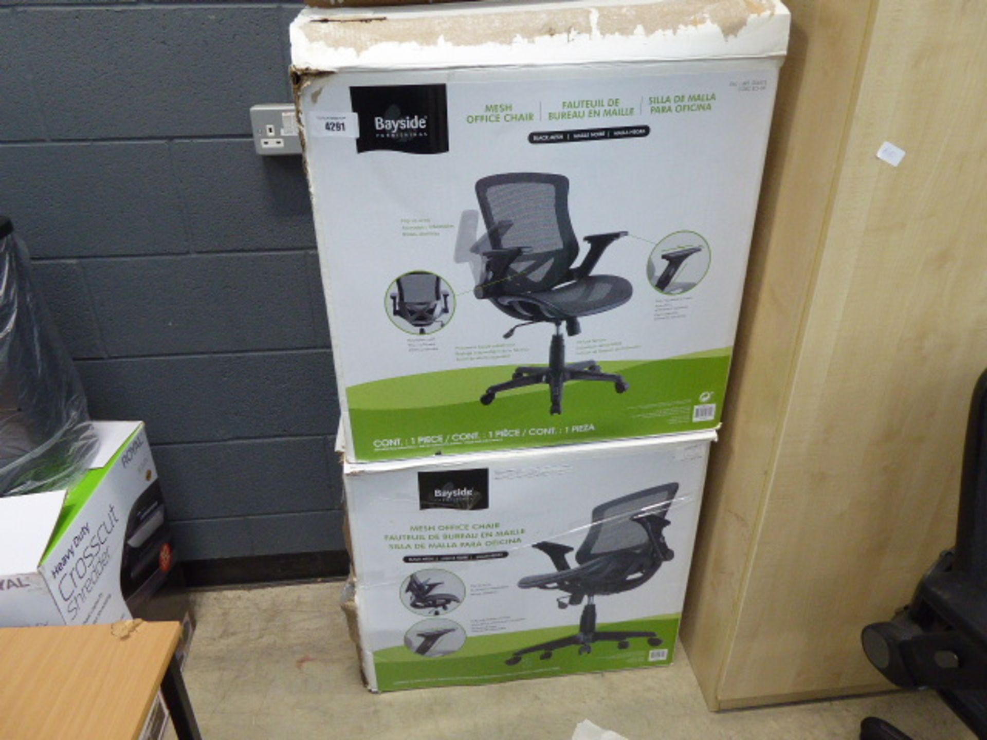 2 boxed black mesh chairs (parts only)