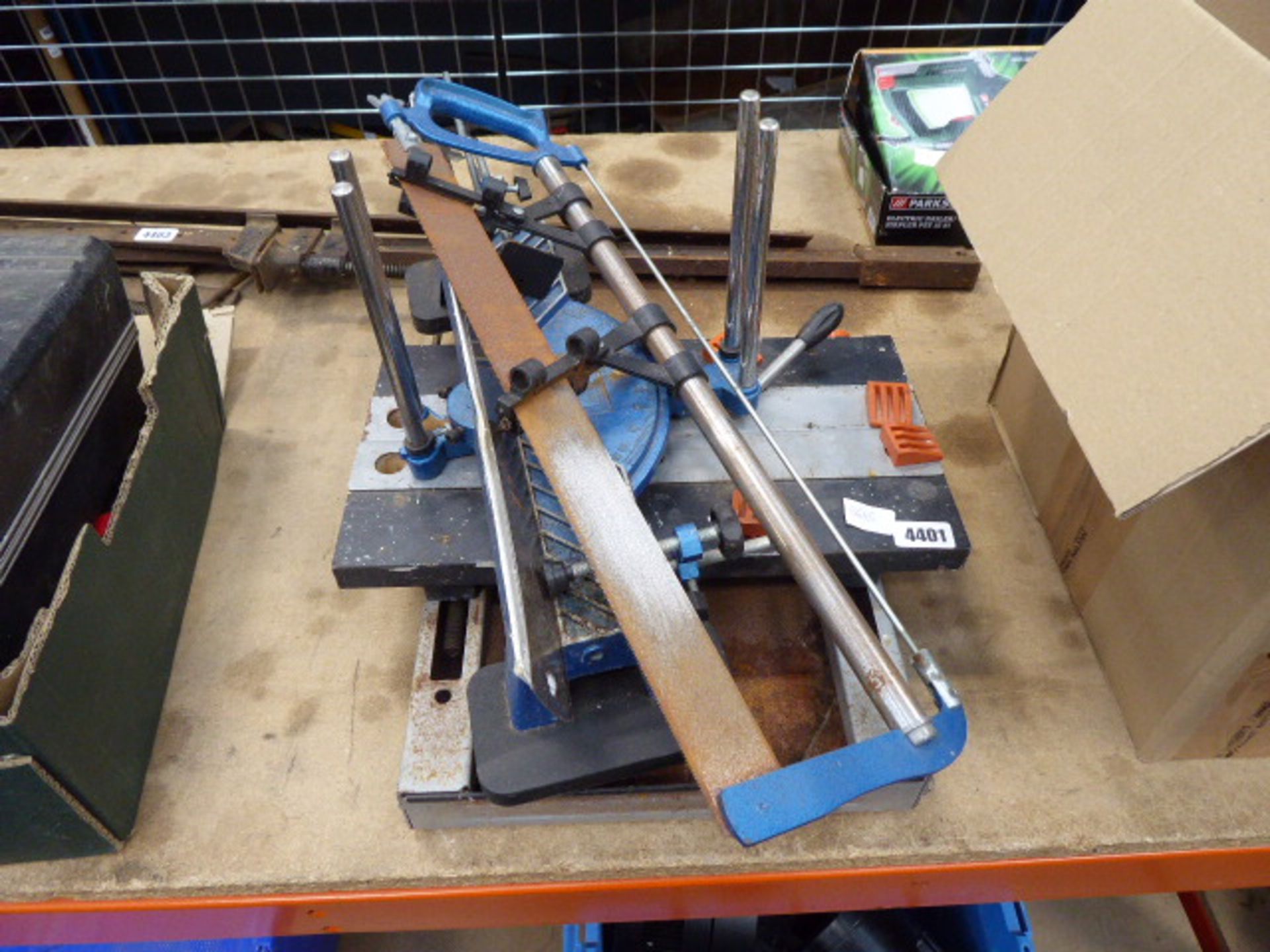 Small jobber, work bench and mitre saw