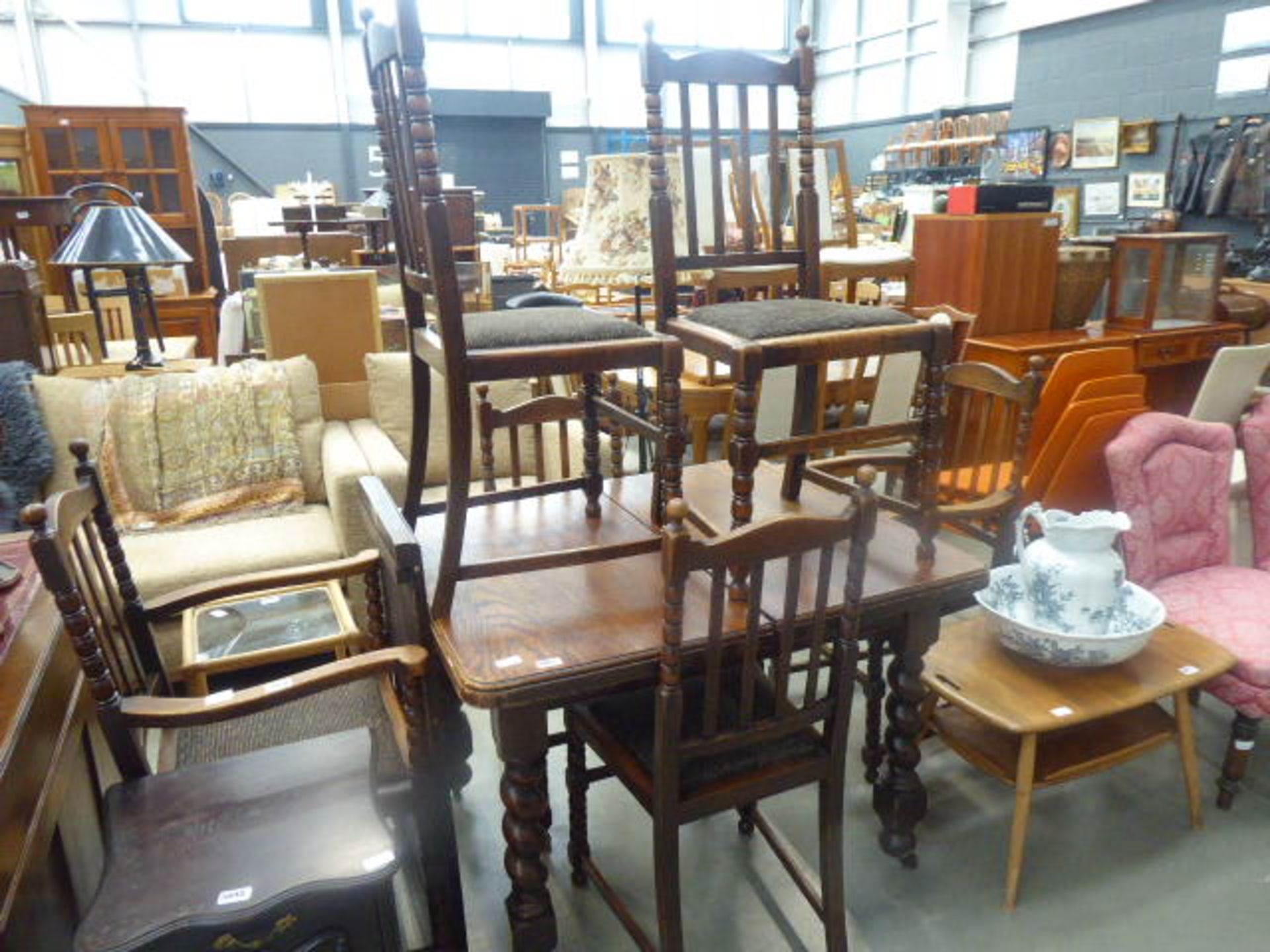 Oak barley twist extending dining table