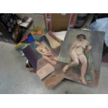 Box containing nude studies, other sketches and paintings