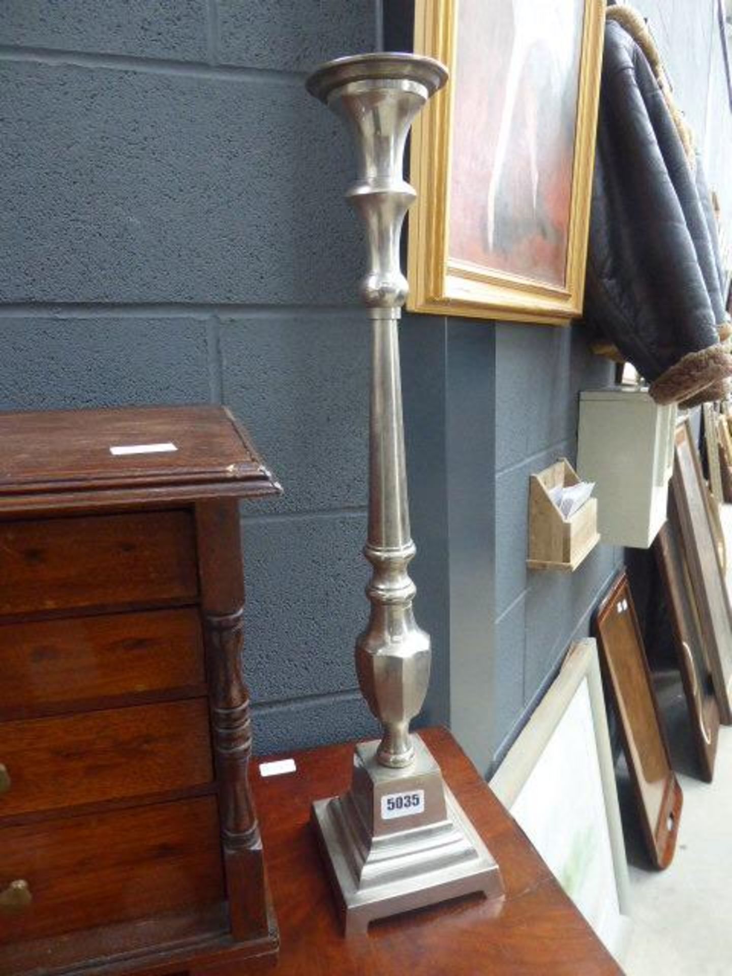 Pair of silver painted metal candlesticks