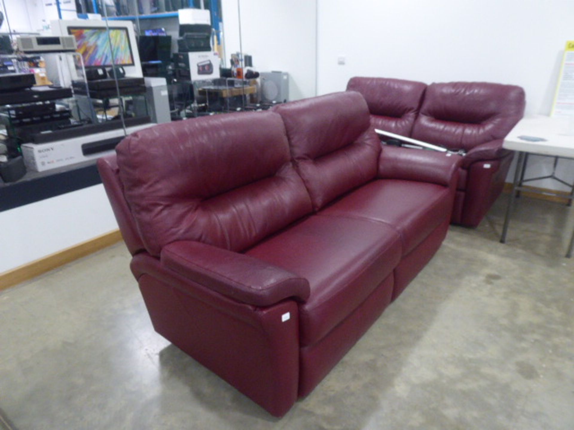 Red leather G Plan electric reclining 3 seater sofa plus a matching 2 seater