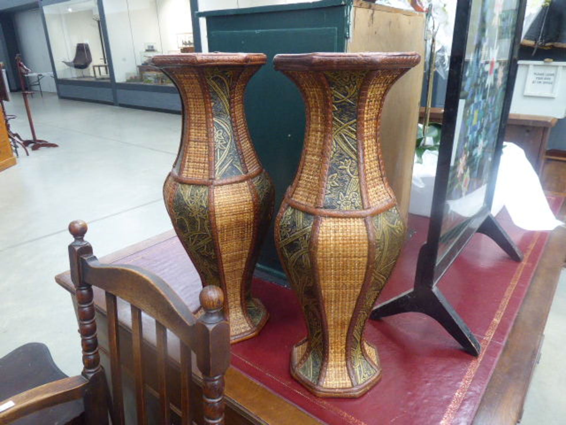 Pair of painted wickerwork vases