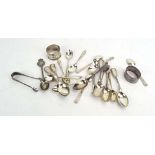 A mixed group of silver teaspoons and a silver napkin ring, various dates and makers, overall 9 ozs,