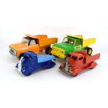 Two Tonka tipper trucks and two mid-century lorries,