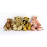 Four collector's bears including a Russ pink mohair example,